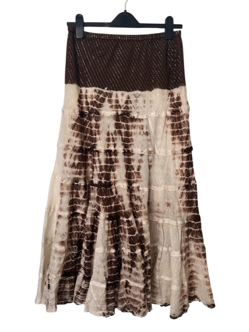 Y2K Le Grenier Tie Dye Tiered Midi Skirt Fairy Grunge Brown Boho Cotton medium